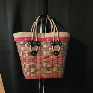 Vintage Italian Woven Basket Tote Purse Brown Red Black Longeberger Style